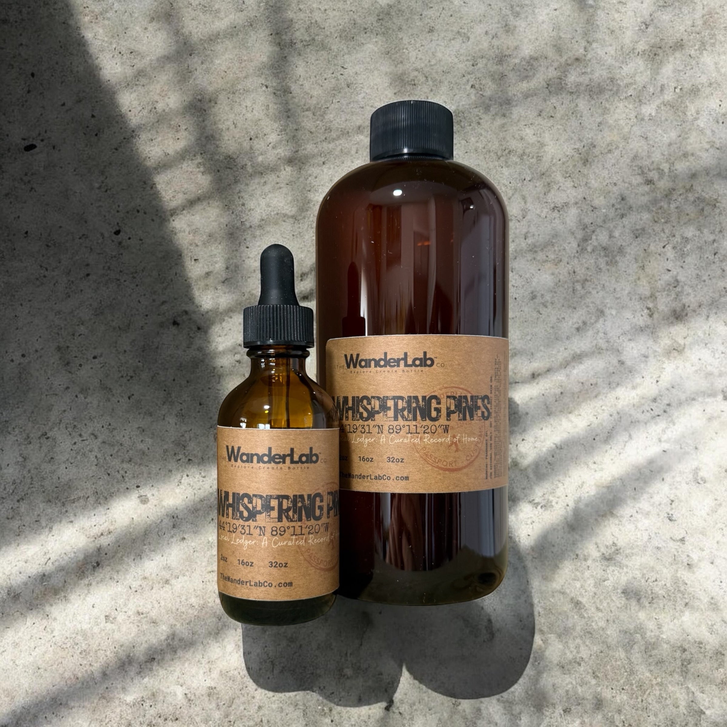 Wholesale Whispering Pines fragrance oil in 2oz and 16oz sizes for artisan makers - The WanderLab Co.